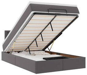 VidaXL Οθωμανικό κρεβάτι με στρώματα & LEDs Γκρι Faux Leather
