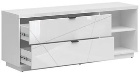 Τραπέζι Tv Boston CE104, Άσπρο, Γυαλιστερό λευκό, Αριθμός συρταριών: 2, 156x61x43cm, 43 kg | Epipla1.gr
