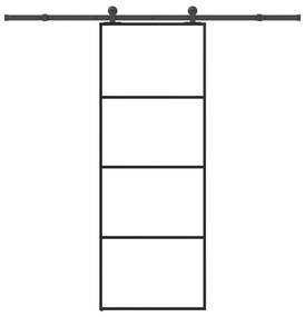 Συρόμενη Πόρτα με Μηχανισμό 76x205 εκ. Γυαλί ESG &amp; Αλουμίνιο - Μαύρο