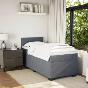 vidaXL Κρεβάτι Boxspring με Στρώμα Σκούρο Γκρι Single Βελούδινο