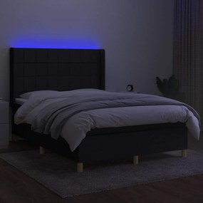 vidaXL Κρεβάτι Boxspring με Στρώμα &amp; LED Μαύρο 140x190 εκ. Υφασμάτινο