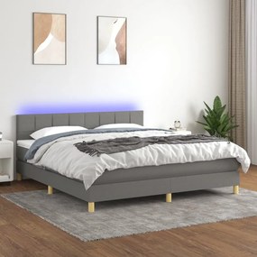 vidaXL Κρεβάτι Boxspring με Στρώμα &amp; LED Σκ.Γκρι 180x200 εκ Υφασμάτινο