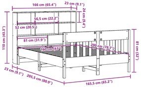 Σκελετός Κρεβατιού Χωρίς Στρώμα 160x200 εκ Μασίφ Ξύλο Πεύκου - Καφέ