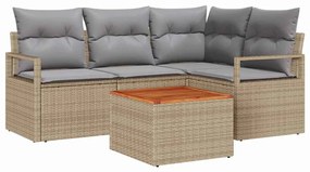 vidaXL Σετ Καναπέ Κήπου με μαξιλάρι 5 pcs Μπεζ Πολυ ράταν
