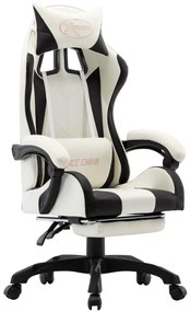 Καρέκλα Racing με Υποπόδιο Μαύρη/Λευκή από Συνθετικό Δέρμα