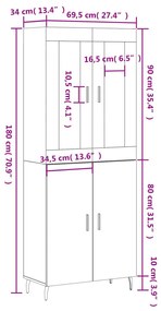 Ντουλάπι Γκρι Sonoma 69,5 x 34 x 180 εκ. Επεξεργασμένο Ξύλο - Γκρι