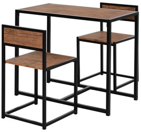 Σετ μπαρ 3 τεμαχίων, σετ ψηλού τραπεζιού 3 τεμαχίων, 2 καρέκλες, 1 τραπέζι, 90 εκ. x 47 εκ. x 76 εκ., Καφέ + Μαύρο