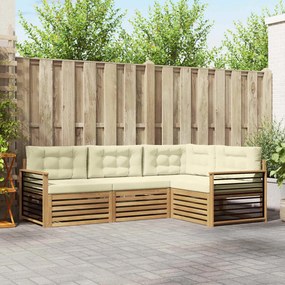 vidaXL Σειρά Καναπέ Εξωτερικού 5 pcs Λευκό και Κρεμ Πολυεστέρας