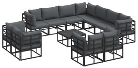 vidaXL Σετ Καναπέ Κήπου 12 pcs Μαύρο 70 x 70 x 32 εκ Αλουμίνιο