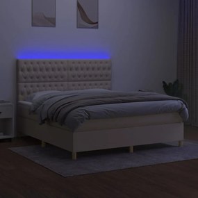 vidaXL Κρεβάτι Boxspring με Στρώμα &amp; LED Κρεμ 160x200 εκ. Υφασμάτινο