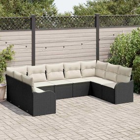 vidaXL Σετ Καναπέ Κήπου με μαξιλάρι 9 pcs Μαύρος, λευκός Πολυ ράταν