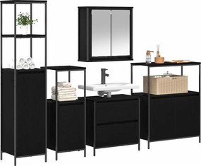 vidaXL Σετ Επίπλων Μπάνιου με ράφι 5 pcs Μαύρο Επεξεργασμένο ξύλο