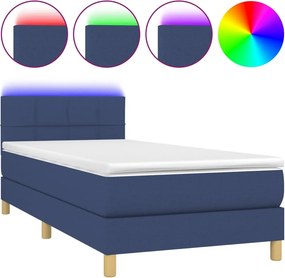 vidaXL Κρεβάτι Boxspring με Στρώμα &amp; LED Μπλε 100x200 εκ. Υφασμάτινο