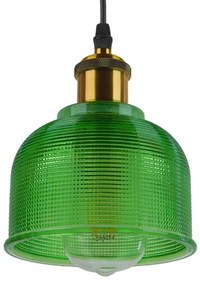 GloboStar® SEGRETO 01451 Vintage Κρεμαστό Φωτιστικό Οροφής Μονόφωτο 1 x E27 Πράσινο Γυάλινο Διάφανο Καμπάνα με Χρυσό Ντουί Φ14 x Υ18cm