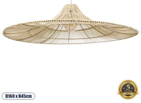 GloboStar® PALERMO 02311 Boho Κρεμαστό Φωτιστικό Οροφής Μονόφωτο 1 x E27 AC220-240V IP20 - Φ160 x Υ45cm - Μπεζ Ξύλινο Μπαμπού Πλέγμα