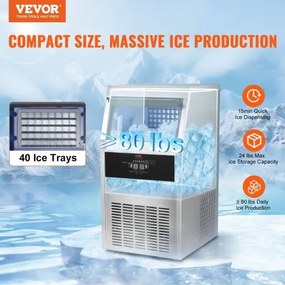 VEVOR Commercial Ice Maker Freestanding Cabinet Machine 80lbs/24H 40 Ice Cubes