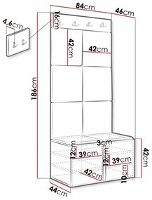 Σετ διαδρόμου Hartford 375, 186x84x46cm, Κόκκινο, Άσπρο, Ινοσανίδες μέσης πυκνότητας, Πλαστικοποιημένη μοριοσανίδα, Ταπισερί, Εντοιχισμένη, Τοίχου