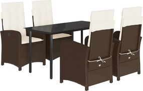 vidaXL Σετ Τραπεζαρίας Κήπου 5 Τεμαχίων Καφέ Συνθ. Ρατάν με Μαξιλάρια