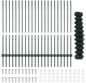 vidaXL Φράχτης Αλυσίδας με 22 U Posts Πράσινος 1.2x25 μ Χάλυβα