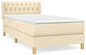 vidaXL Κρεβάτι Boxspring με Στρώμα Κρεμ 90x200 εκ.Υφασμάτινο