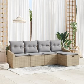 vidaXL Σετ Καναπέ 5 Τεμαχίων με Μαξιλάρια Μπεζ Πολυανατομικό Ρατάν