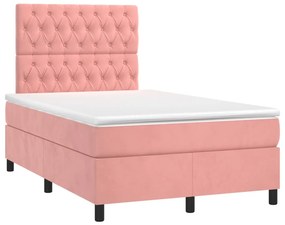 vidaXL Κρεβάτι Boxspring με Στρώμα &amp; LED Ροζ 120x200 εκ. Βελούδινο