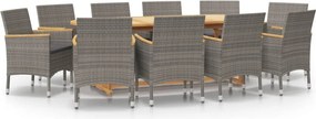 vidaXL Σετ Τραπεζαρίας Κήπου 11 Τεμαχίων Γκρι με Μαξιλάρια