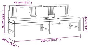 Καναπές Κρεβάτι 200x60x75 εκ. Μασίφ Ακακία με Κρεμ Μαξιλάρι - Καφέ