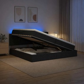vidaXL LED Κρεβάτι αποθήκευσης με στρώμα Μαύρο 200 x 200 cm Ύφασμα