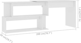 vidaXL Γραφείο Γωνιακό Λευκό 200 x 50 x 76 εκ. από Επεξ. Ξύλο