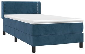 vidaXL Κρεβάτι Boxspring με Στρώμα Σκούρο Μπλε 90x200 εκ. Βελούδινο