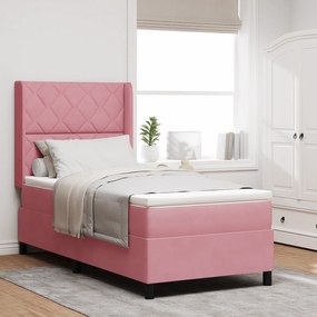 vidaXL κρεβάτι box spring με στρώμα Ροζ 90x190 εκ Βελούδο