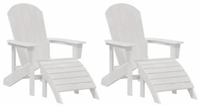 vidaXL Καρέκλες Adirondack με Ποδαρικά 2 τμχ Λευκό HDPE