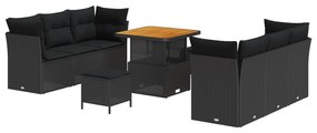 vidaXL Σετ Καναπέ 9 Τεμαχίων Κήπου Με Μαξιλάρια Μαύρο Πολυ Ρατάν Ακακία
