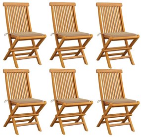 vidaXL Καρέκλες Κήπου 6 τεμ. από Μασίφ Ξύλο Teak με Μπεζ Μαξιλάρια