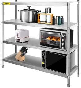VEVOR Storage Shelf, 4-Tier Stainless Steel Shelving, Storage Shelving Unit, 70.9 x 17.7 x 59.1 Inch Heavy Duty Storage Rack Shelving, 1320 Lbs Total Capacity with Adjustable Height