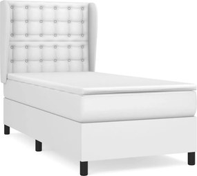 vidaXL Κρεβάτι Boxspring με Στρώμα Λευκό 90x200εκ. από Συνθετικό Δέρμα