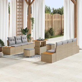 vidaXL Σετ Καναπέ Κήπου με μαξιλάρι 10 pcs Μπεζ Πολυ ράταν