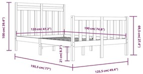 vidaXL Πλαίσιο Κρεβατιού 120 x 190 εκ. από Μασίφ Ξύλο Small Double