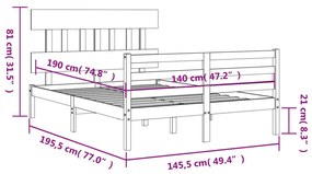 Πλαίσιο Κρεβατιού με Κεφαλάρι Λευκό 140x190 εκ. Μασίφ Ξύλο - Λευκό