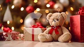 Intra Συλλεκτικό Ξύλινο Παζλ Plywood 4mm - Γιορτινό αρκουδάκι με κουτιά δώρων και διακοσμητικά Σε Ξύλινο Κουτί - Διαστάσεις: 10x10 cm – 25 κομμάτια