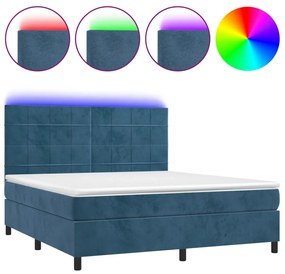 vidaXL Κρεβάτι Boxspring με Στρώμα & LED Σκ. Μπλε 180x200εκ. Βελούδινο