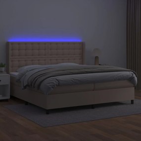 Κρεβάτι Boxspring Στρώμα&amp;LED Καπουτσίνο 200x200 εκ. Συνθ. Δέρμα - Καφέ