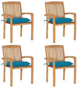 Καρέκλες Κήπου Στοιβαζόμενες 4 τεμ. Μασίφ Ξύλο Teak + Μαξιλάρια