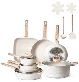 VEVOR 19 Piece Pots and Pans Set Granite Nonstick Kitchen Cookware White
