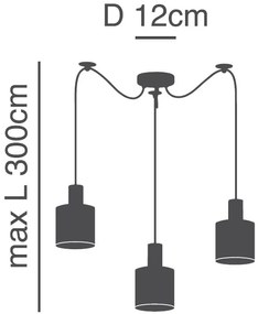 Φωτιστικό Οροφής  SE21-GM-4-BL3-SH2 ADEPT TUBE Gold Matt Pendant Grey Fabric Shade+ - Μέταλλο - 77-8605