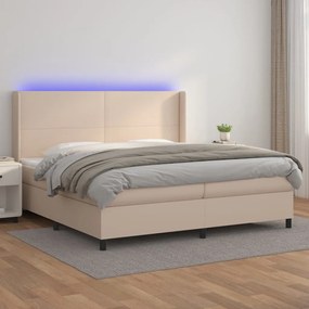 Κρεβάτι Boxspring Στρώμα&amp;LED Καπουτσίνο 200x200 εκ. Συνθ. Δέρμα - Καφέ