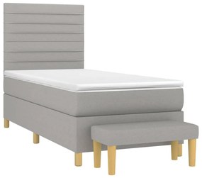 Κρεβάτι Boxspring με Στρώμα Ανοιχτό Γκρι 90x190 εκ. Υφασμάτινο - Γκρι