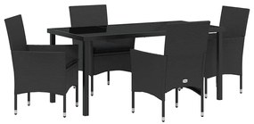 vidaXL Σέτ φαγητού για κήπο με μαξιλάρι 5 pcs Μαύρο Πολυ ράταν