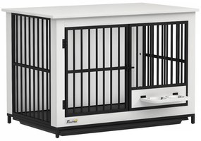 PawHut Μεγάλο Κλουβί Σκύλου, εύκολη πρόσβαση, κλειδώνει, περιστρεφόμενη βάση για μπολ, για μικρούς και μεγάλους σκύλους, λευκό